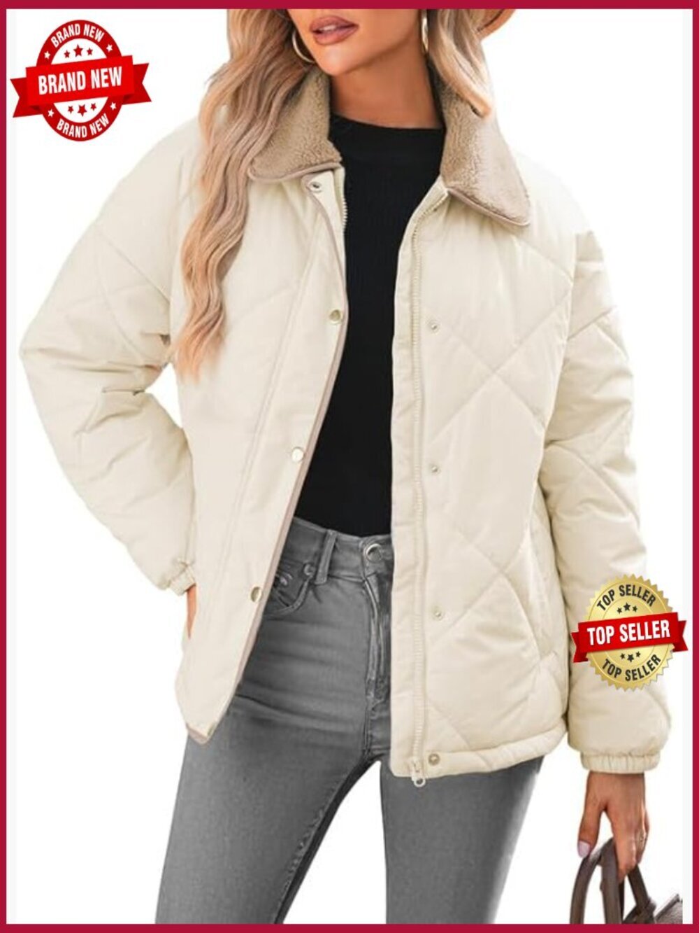 Women's Quilted Puffer Jacket Long Sleeve Button Down Outerwear Coat